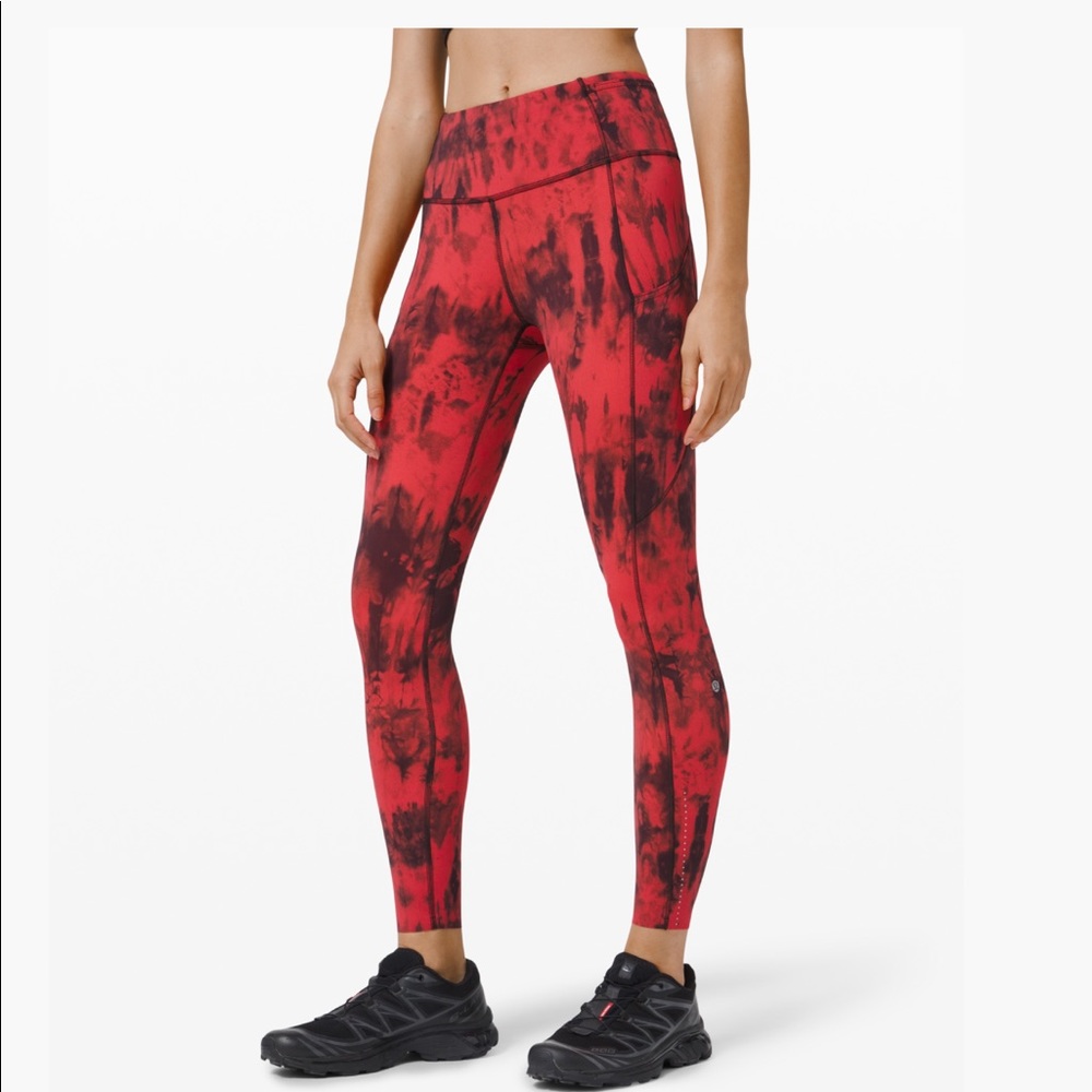 Lululemon Fast And Free Red Game Day Tights 25”